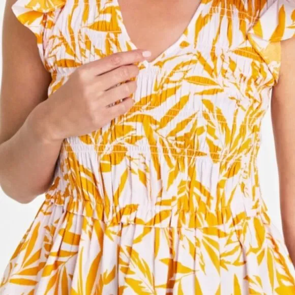 On 34th Cap Sleeve Tropical Peplum Top Pink Yellow Size Large for Macy's - Picture 2 of 9